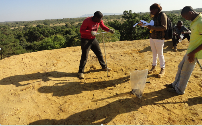 Figure 1: Hand auger drilling and sampling of Fumani tailings dam in Giyani, Province, South Africa.